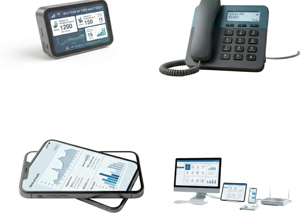 Routeur 4G, téléphone fixe, smartphone et ordinateur - Solutions téléphonie et internet professionnelles pour cabinet médical